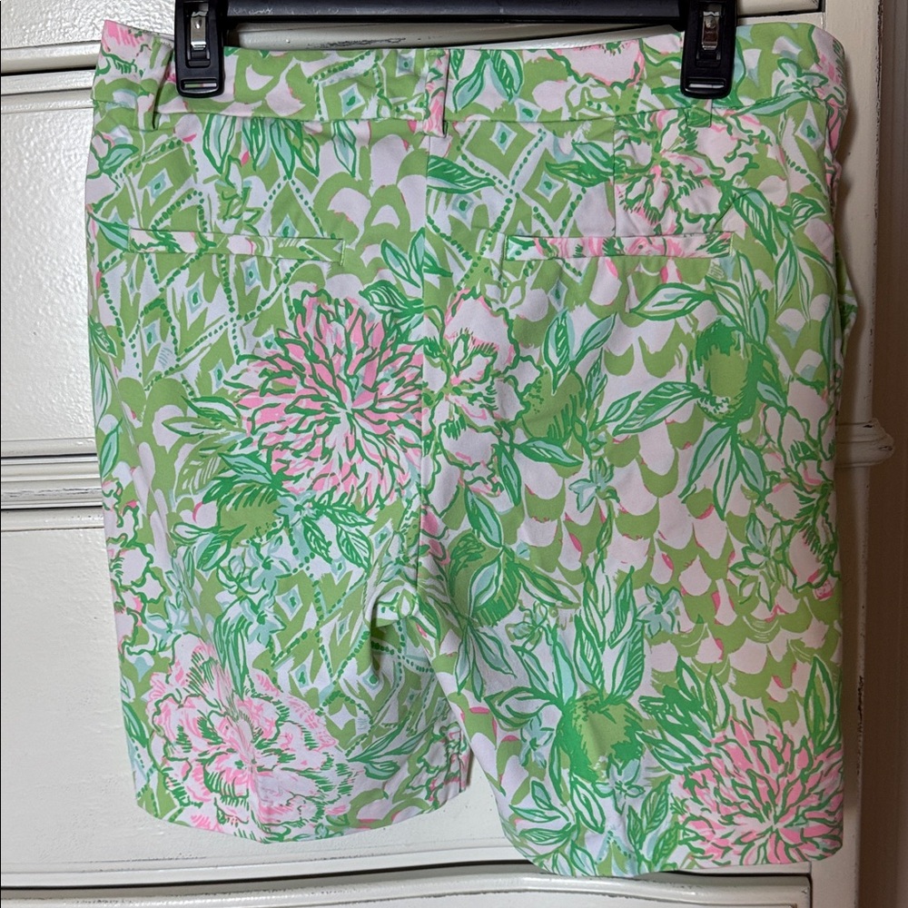 Lilly Pulitzer Natia mid rise Green and Pink Floral Shorts - Picture 6 of 11